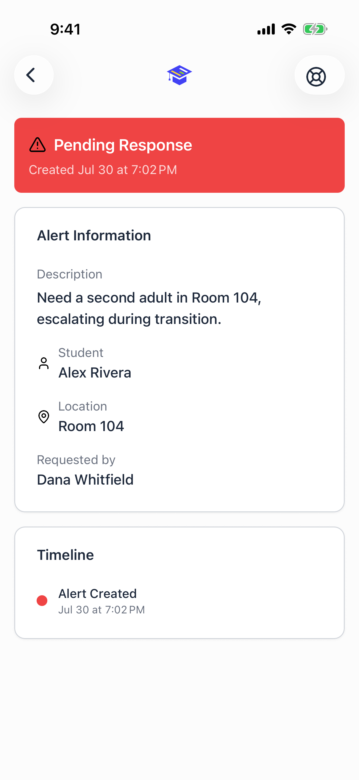 An alert detail screen