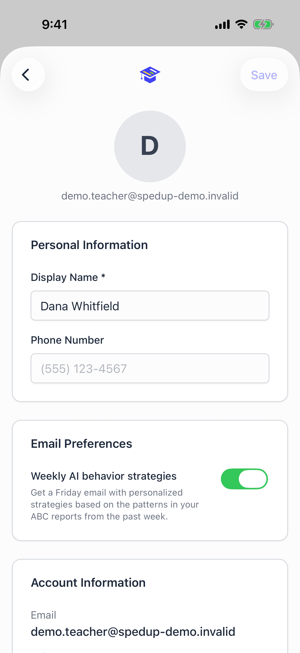 Edit profile screen