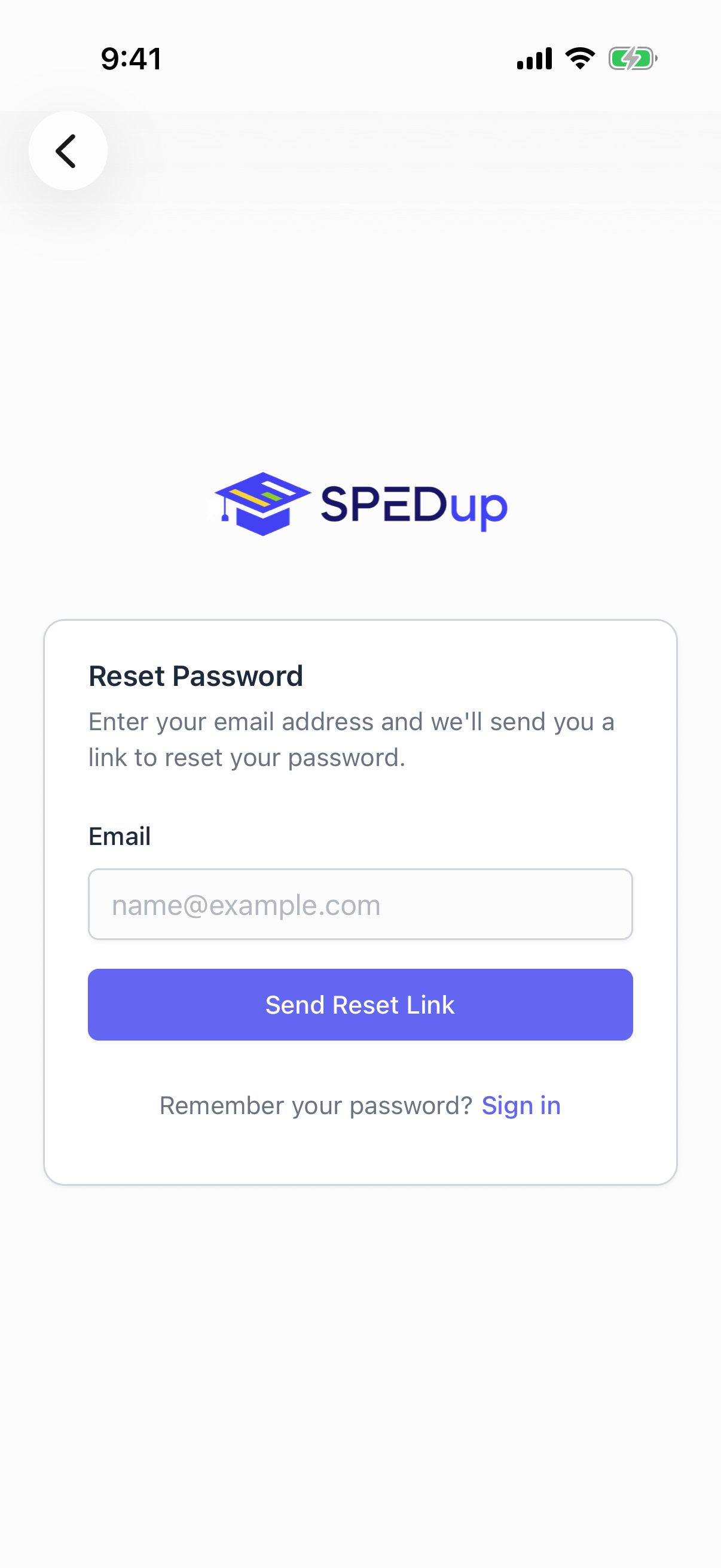 Forgot password screen