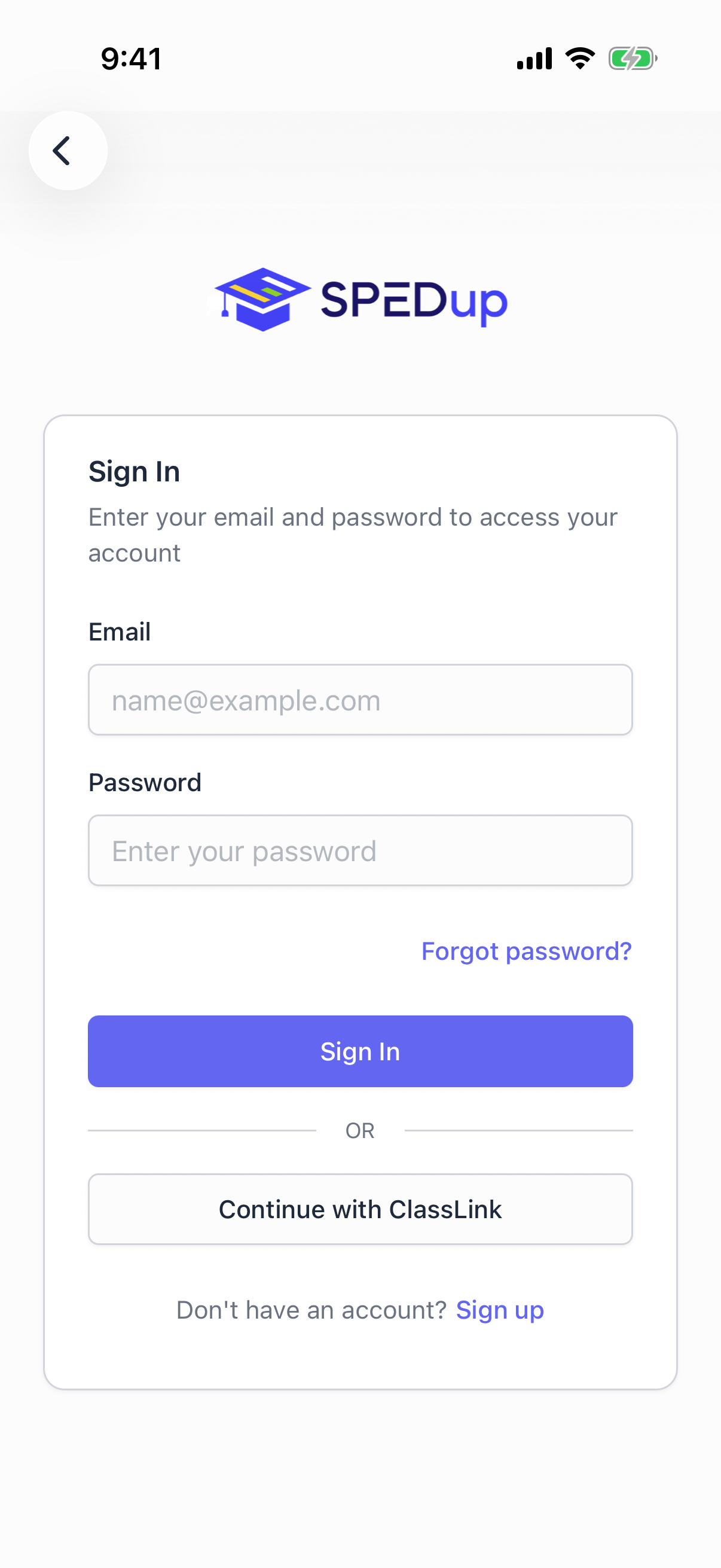 ClassLink sign in on the mobile app