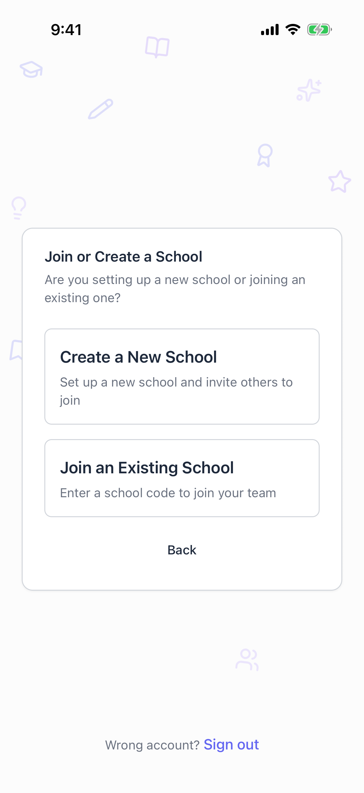 Onboarding, choosing to join or create