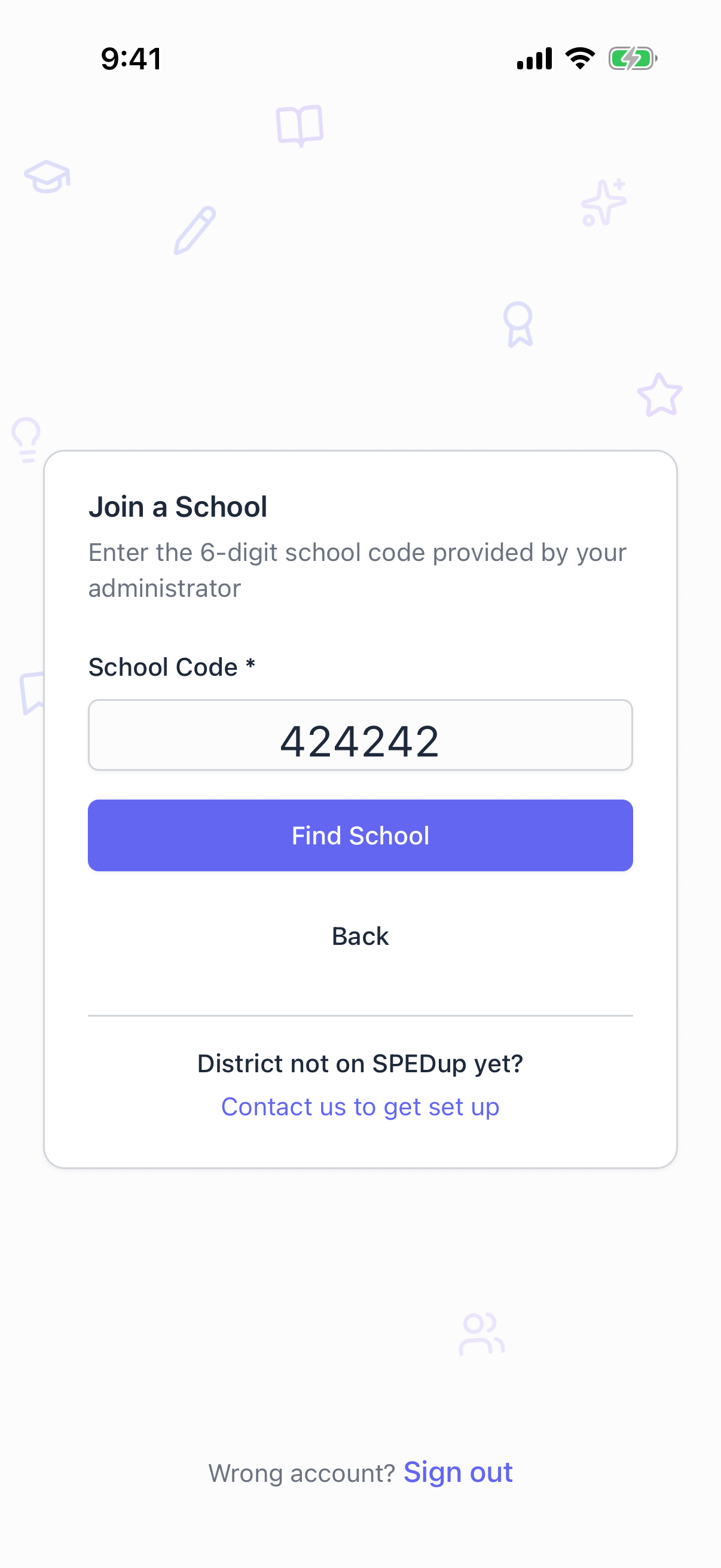 Entering the school code