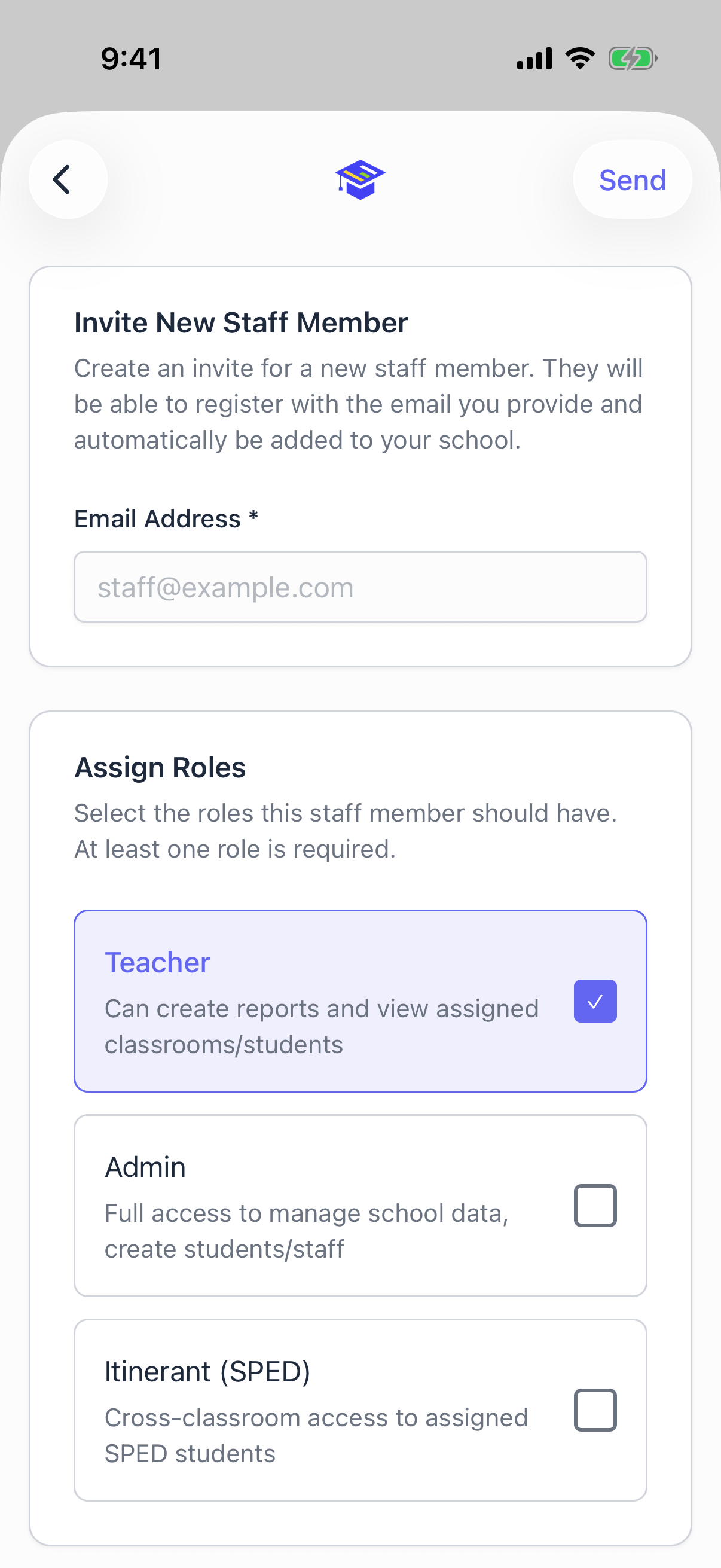 Inviting a staff member