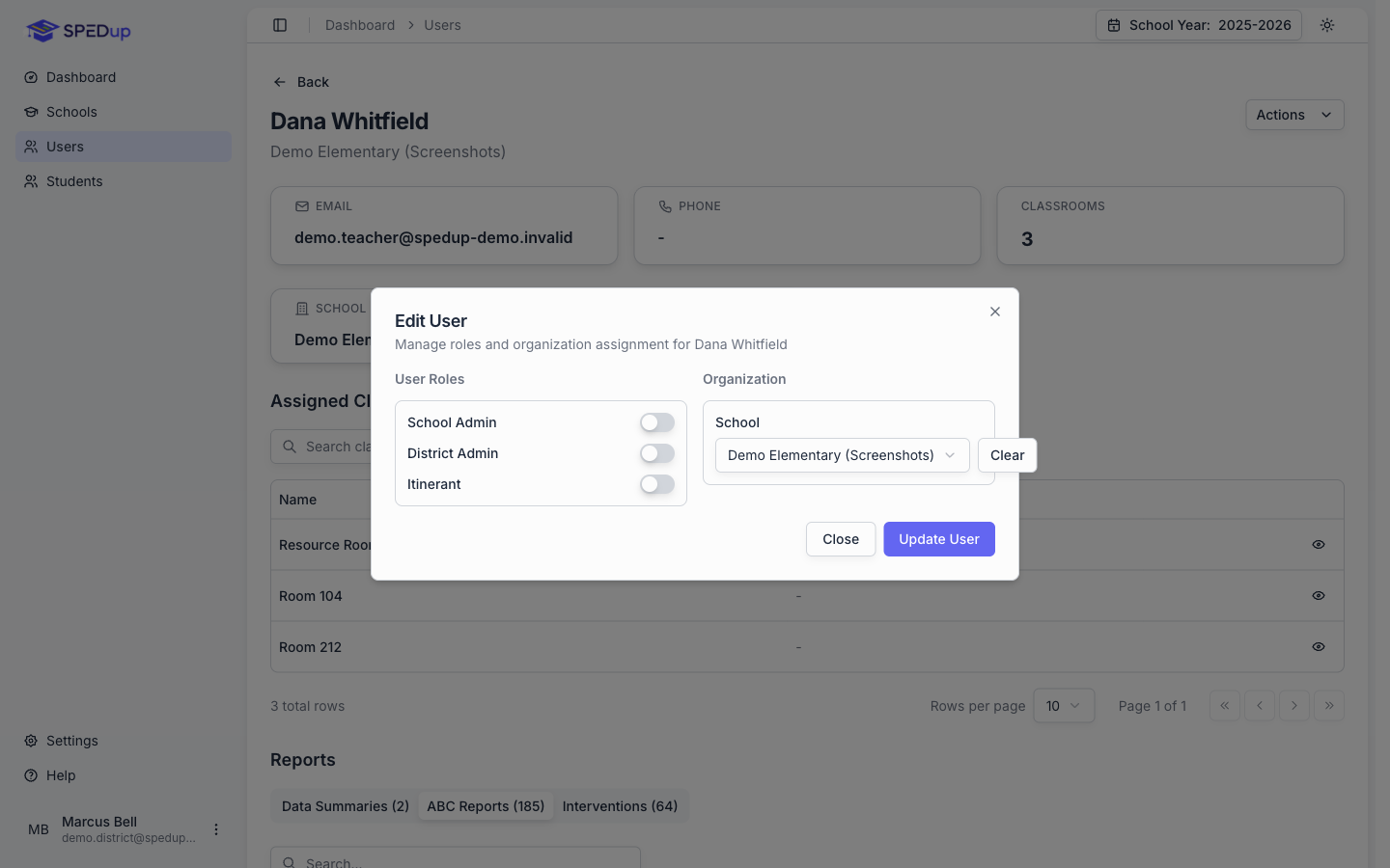 The edit user dialog