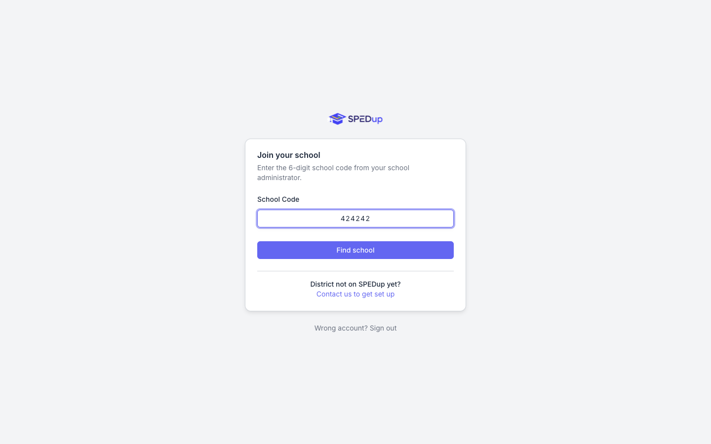 Dashboard onboarding, school code step